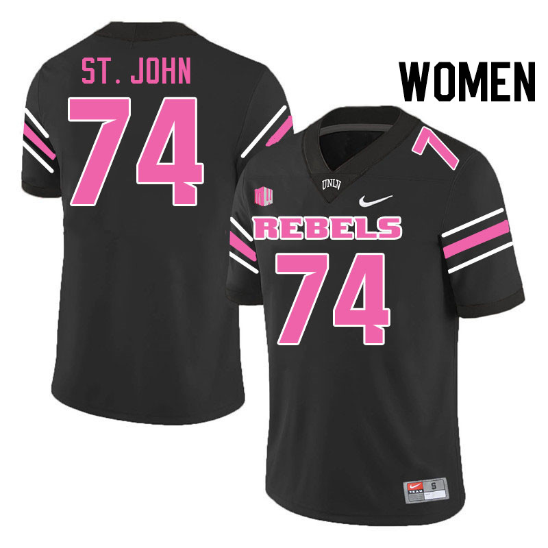 Women #74 Jalen St. John UNLV Rebels College Football Jerseys Stitched-Black